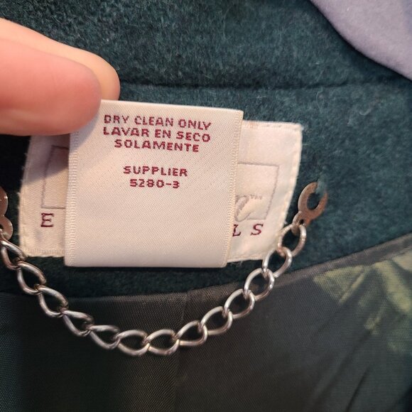 Vintage 90s Long Maxi Coat Preppy Heritage Winter Wool Green Size 16 Slouchy - Picture 5 of 7